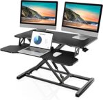 FITUEYES Height Adjustable Standing Desk 32” Wide Sit to Stand Converter Stand Up Desk Tabletop Workstation for Dual Monitor Riser FSD308001WB - Image 2