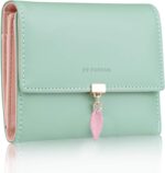 FT FUNTOR RFID Wallets for Women, Leaf Card Holder Trifold Ladies Wallets Coins Zipper Pocket with ID Window Green - Image 2