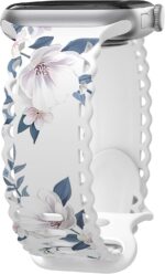 Flower Lace Band Compatible with Apple Watch Band 40mm 44mm 46mm 41mm 45mm 38mm 42mm 49mm Women, Soft Silicone Floral Print Sport Replacement Strap for iWatch Series Ultra 10 9 8 7 6 5 4 3 2 1 SE - Image 2