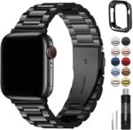 Fullmosa Compatible Apple Watch Bands 45mm 44mm 42mm 46mm 49mm 41mm 40mm 38mm, Metal iWatch Band with Case for Apple Watch Series 9 8 7 6 5 4 3 2 1 SE 10 Ultra, 42mm 44mm 45mm Black - Image 2