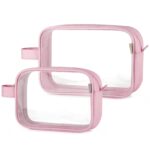 GAGAKU 2pcs Clear Toiletry Bag TSA Approved Travel Toiletry Bags Liquid Bag with Handle Strap, Waterproof Transparent Makeup Cosmetic Bags for Women - Light Pink - Image 2