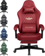 GTPLAYER Gaming Chair Fabric with Pocket Spring Cushion, High Back Computer Office Chair with Headrest & Lumbar Support, Ergonomic Video Swivel Game Chair with Footrest for Adults Red - Image 2