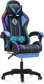 Gaming Chair Massage with LED Lights and Ergonomic Computer Gaming Chair with Footrest High Back Video Game Chairs with Adjustable Lumbar Support Blue and Black - Image 2