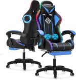 Gaming Chair with Bluetooth Speakers and RGB LED Lights Ergonomic Massage Video Game Chair with Footrest High Back with Lumbar Support Blue and Black - Image 2