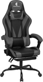 Gaming Chair with Linkage Armrest & Footrest, High Back Video Gaming Chair, Black/Grey - Image 2