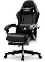 Gaming Chair,Ergonomic Massage Computer Office Desk Chair with Footrest,Pocket Spring Cushion,Reclining Leather Adjustable Gamer Chair with Headrest and Lumbar Support,Black - Image 2