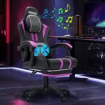 HOFFREE Gaming Chair with Speakers Massage Big and Tall Gaming Chairs with Footrest and Bluetooth for Adults 400lbs Reclining High Back Computer Desk Chair Purple and Black - Image 2