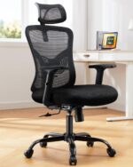 HUANUO Ergonomic Office Chair, High Back Desk Chair with S-Shaped Backrest, Adjustable Lumbar Support, Headrest, Armrest, Mesh Computer Chair with Thicker Seat Cushion and Tilt Function, Black - Image 2