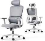 Hbada Office Chair, Ergonomic Office Chair with Adjustable Lumbar Support and Height, Comfortable Mesh Computer Chair with Footrest 2D Headrest, Swivel Tilt Function White - Image 2