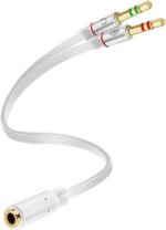 Headphone Splitter 3.5mm, Audio Splitter 2 Female to 1 Male, Y Splitters Cable for Headset Xbox PS4 Headset Microphone Computer Gaming Speaker PC Laptop, White - Image 2