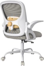 Home Office Chair, Ergonomic Mesh Desk Chair with Adjustable Lumbar Support, Flip-up Arm Rocking Swivel, Mid-Back Comfy Computer Chair (White-Gray) - Image 2