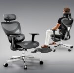 Huuger Mesh Office Chair with Footrest, Ergonomic Desk Chair with Lumbar Support, Comfortable, Multi-tilt Angle Backrest, Headrest and 3D Armrest, Large Steel Base, Black - Image 2