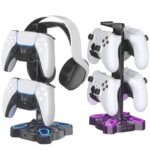 KDD Gaming Headphones Stand, Rotatable Headset Stand with Light Modes - Controller Holder with 2 USB Charging Ports and 3.5mm - Earphone Hanger Accessories for Desktop Gamer(Black) - Image 2