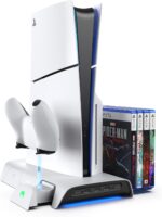 KIWI design D3 Cooling Station for PS5 Slim with Press-and-Pull Design, Controller Charging Station with Magnetic Dongles, Vertical Stand with High-Speed Cooling Fan and RGB for PS5 Slim Accessories - Image 2