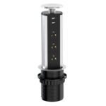 Kungfuking Pop Up Outlet Socket Recessed Retractable Power Strip Charging Station with 3 US Plug and 2 USB Ports for Kitchen Counter Island Conference Office, Black - Image 2