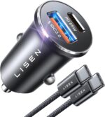 LISEN USB C Car Charger Fast Charging, Dual Port PD 65W Car Charger USB C Super Fast, Cigarette Lighter Adapter All Metal Fast Car Charger for iPhone 16 Pro Max 15 14 iPad Samsung Galaxy, Black - Image 2