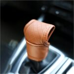Leather Car Gear Shift Cover,Anti-Slip Automatic Shift Knob Cover Car Decoration,Universal Car Accessories for Women Interior Effectively Protects Stick Shift Knob (Brown) - Image 2
