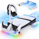 MENEEA PS5 PRO & Slim RGB Horizontal Stand & Auto Cooling Station with 3-Gear Fan, Dual PS5 Controller(Edge) Charger for PlayStation 5, with 14 RGB Light Modes & Removeable Headset Holder Storage - Image 2