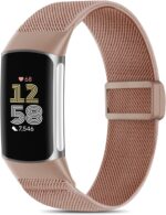 Magnetic Stretchy Nylon Compatible with Fitbit Charge 6 Bands/Fitbit Charge 5 Bands, Elastic Fabric Sport Adjustable Wristband Strap for Charge 5/6 Smartwatch Women Men - Image 2