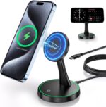 Magnetic Wireless Charger Stand 15W Fast Mag-Safe Charger for iPhone 16/16 Pro/16 Plus/16 Pro Max/15/14/13/12 Series Magnet Wireless Charging Station/Pad with Sleep-Friendly Light for AirPods - Image 2
