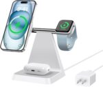 Magnetic Wireless Charger for iPhone - 3-in-1 Fast Charging Station Compatible with MagSafe Charger iPhone 16-12 Series Apple Watch AirPods for Nightstand Desktop Bedside (White) - Image 2