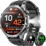 Military Smart Watch for Men (Answer/Make Call), 1,85" HD Touch Screen 700mAh Large Battery Fitness Watch with Flashlight/Heart Rate/Sleep Monitor Fitness Tracker for iPhone & Android Black - Image 2
