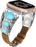 Minyee Leather Band Compatible with Apple Watch Band Women 42/46/38/40/41/44/45/49mm, Boho Western Turquoise Vintage Cowboy Retro Jewelry Adjustable Strap for iWatch Series 10 9 SE 8 7 6 5 4 3 Ultra - Image 2