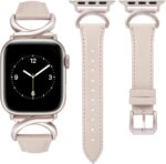 Minyee Leather Bands Compatible with Apple Watch Band 41mm 40mm 38mm 42mm 44mm 45mm 46mm 49mm Women, Slim Thin Dressy Strap with C-Shape Metal Buckle for iWatch Series 10 9 Ultra SE 8 7 6 5 4 3 2 1 - Image 2