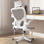 Monhey Office Chair Ergonomic Desk Chair with Lumbar Support&Headrest&Flip-up Arms Height Adjustable Rocking Swivel High Back Computer Chair Warm Taupe Mesh Study Chair (02White+Grey) - Image 2