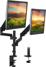Mount-It! Dual Monitor Desk Mount – Gas Spring Arms for Stacked or Side-by-Side Screens, Fully Adjustable Two Monitor Stand for 13”–32” Displays, VESA Compatible, Clamp & Grommet Base - Image 2