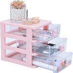 ONEFOLL Stackable Drawer Desk Organizer,Plastic Storage Drawer Bins, Small Drawer Desk Organizer Boxes, Clear Small Plastic Chest of Drawers, Stackable Drawers for Home, Office(Pink) - Image 2