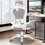 Office Chair, Ergonomic Office Chair with 3D Lumbar Support 3D Headrest, Comfy High Back Home Desk Chairs, Breathable Mesh Computer Chairs with Flip-Up Armrests & Hanger,Gray - Image 2