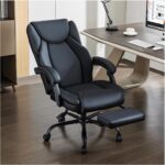 Office Chair,Big and Tall 400Lbs with Footrest, Ergonomic with Adjustable Backrest, Reclining Computer Chair with Double Lumbar Support, Thick Bonded Leather for Comfy (Black) - Image 2