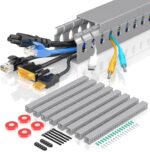 Open Slot Wire Duct Kit, 125.6"(8 x 15.7) Server Rack Cable Management, Cable Management Raceway for Hide Network HDMI VGA Cable, Wiring Raceway Cable Duct, Desk Wire Channel, 8 Pack, Grey - Image 2