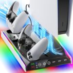 PS5/PS5 Slim Stand with Adjustable Cooling Fan, Vertical PS5 Cooling Stand for PS5/PS5 Slim, Multifunctional PS5 Cooling Station with Dual Controller Chargers and RGB Light for PS3 Skins - Image 2