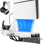 PS5/Slim/Pro Wall Mount Kit with Cooling Fan & Charging Station, PS5 Shelf Floating Mount for All PlayStation 5/Slim/Pro Disc & Digital Console, PS 5 Wall Bracket Behind TV, PS Five Pro Accessories - Image 2