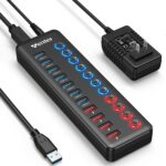 Powered USB 3.0 Hub, Wenter 11-Port Hub Splitter (7 Faster Data Transfer Ports+ 4 Smart Charging Ports) with Individual LED On/Off Switches, Power Adapter for Mac, PC - Image 2