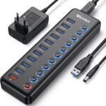 Powered USB Hub, Wenter 11-Port USB Splitter Hub (10 Faster Data Transfer Ports+ 1 Smart Charging Port) with Individual LED On/Off Switches, USB Hub 3.0 Powered with Power Adapter for Mac, PC - Image 2