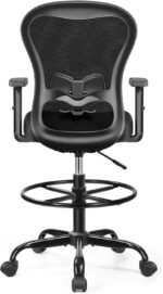 Primy Drafting Chair Ergonomic Tall Office Chair, High Back Breathable Mesh Desk Chair with Adjustable Footrest Ring Lumbar Support 2D Armrests, Executive Swivel Comfy Task Chair for Home Work Art - Image 2