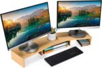 Prosumer's Choice Dual Monitor Riser, Set of 3 - Elevate Your Workspace with Adjustable Monitor Stand for Desk and Storage Shelf - Ideal for Two Monitors - Light Wood, 31.5"x9.4"x4" - Image 2