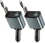 Retractable Car Charger 2Pack, 4 in 1 Fast Charge 66W with 180 Rotatable Adapter, Type C Cigarette Lighter USB Charger for iPhone 12/13/14/15 Pro Max, Apple, Samsung, Android, Pixel - Image 2