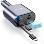 Retractable Car Charger,66W 4 in 1 Super Fast Charge Car Phone Charger,Retractable Cables (31.5 inch) and 2 USB Ports Car Charger Adapter for iPhone 15/14/13/12 Pro Max XR,iPad,Samsung,Pixel - Image 2