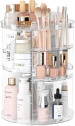 Rotating Makeup Organizer, DIY 8 Adjustable Layers Spinning Skincare Organizer, Cosmetic Display Case with Brush Holder Perfume Tray, Multi-Function Storage Carousel for Vanity Bathroom Countertop - Image 2