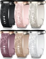 SNBLK 6 Pack Floral Engraved Bands Compatible with Samsung Galaxy Watch 7 Band 6 5 4 Active 2 FE 40mm 44mm/Watch 6/4 Classic/5 Pro/3, 20mm Cute Flower Silicone Sport Strap for Samsung Watch Bands Women - Image 2