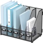 SUPEASY Desk Organizers Metal Desk Magazine File Holder with 5 Vertical Compartments Rack File Organizer for Office Desktop, Home Workspace, Black - Image 2