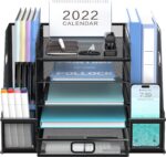 SUPEASY Mesh Desk Organizer with File Holder, 5-Tier Paper Letter Tray Organizer with Magazine Holder, Desktop Organizer and Storage with Drawer for Office Supplies Home or School, Black - Image 2