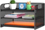 Samstar 3 Tier Letter Tray Paper Organizer with Handle, Mesh Desk Organizer Paper Sorter File Rack Shelves, Black - Image 2