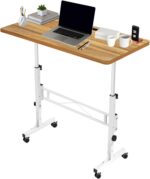 Small Standing Desk Adjustable Height, Mobile Stand Up Desk with Wheels, Small Computer Desk Rolling Desk, 32 Inch Portable Laptop Desk White Standing Table for Home Office Desks - Image 2