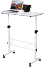 Standing Desk Adjustable Height Portable Mobile Laptop Desk Treadmill Desk for Walk Rolling Wheel Desk Sit to Stand White - Image 2
