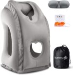 Sunany Travel Pillow, Inflatable Neck Pillow Used for Airplanes/Cars/Buses/Trains/Office Napping with Eye Mask/Earplugs (Gray) - Image 2